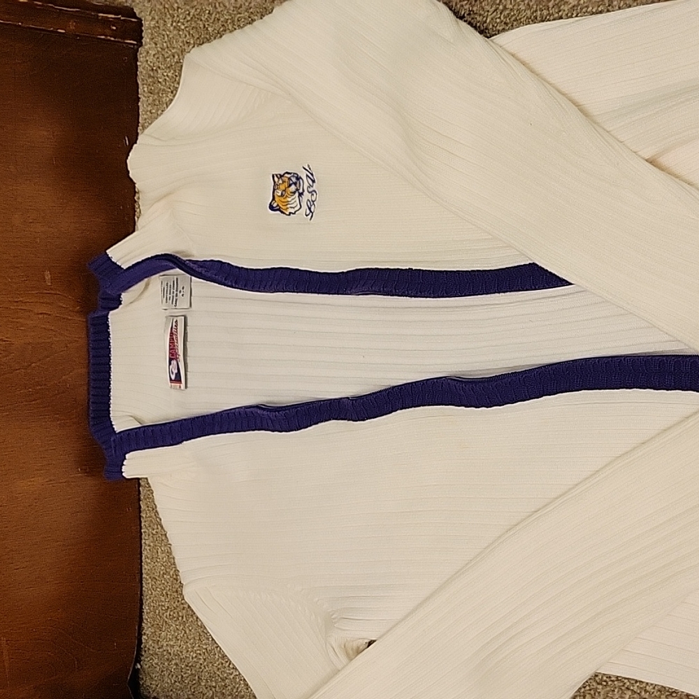 LSU sweater, long-sleeved, zipper front.